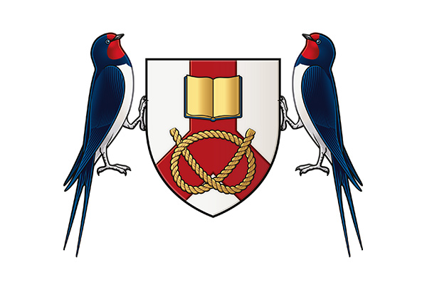 The shield and supporters of the Staffordshire University coat of arms