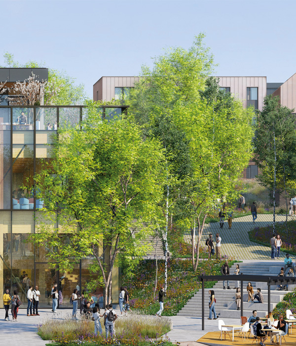 Artistic impression of the outdoors of the Student Village hub